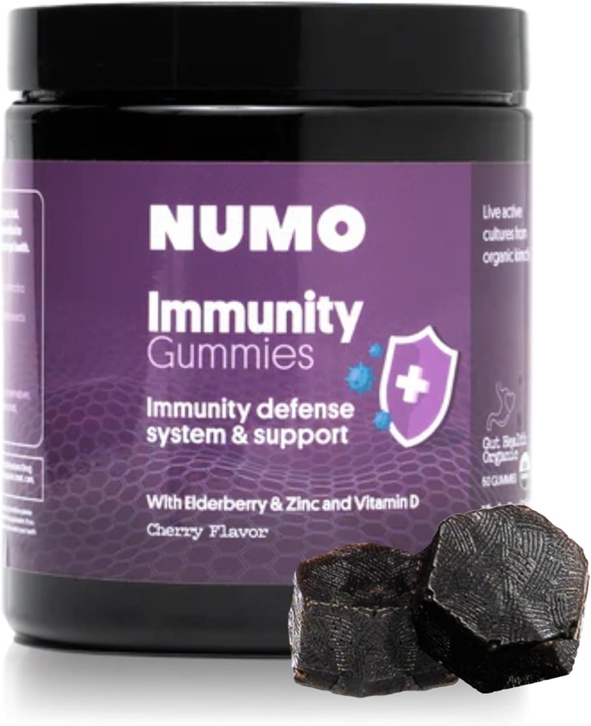 Numo Elderberry Gummies - Υποστήριξη ανοσοποιητικού συστήματος με συμπληρώματα αντιοξειδωτικών - Πλήρης Φόρμουλα με φρούτα σαμπούκου, βιταμίνη D3, ψευδάργυρος, βιταμίνη C, προβιοτικά - Βιολογικά, Vegan & Kosher - 60 Count
