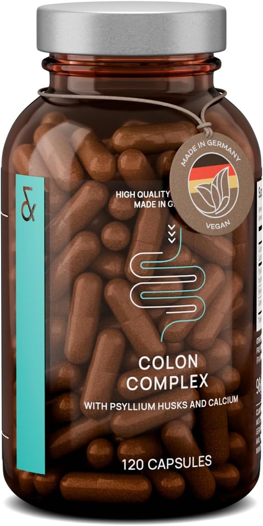 Καψάκια Ψυλλίου - 2200mg συμπλήρωμα διαλυτών ινών ανά υπηρεσία - Colon Complex με μάραθο, εκχύλισμα Caraway & ασβέστιο - 120 κάψουλες Vegan - Made in Germany