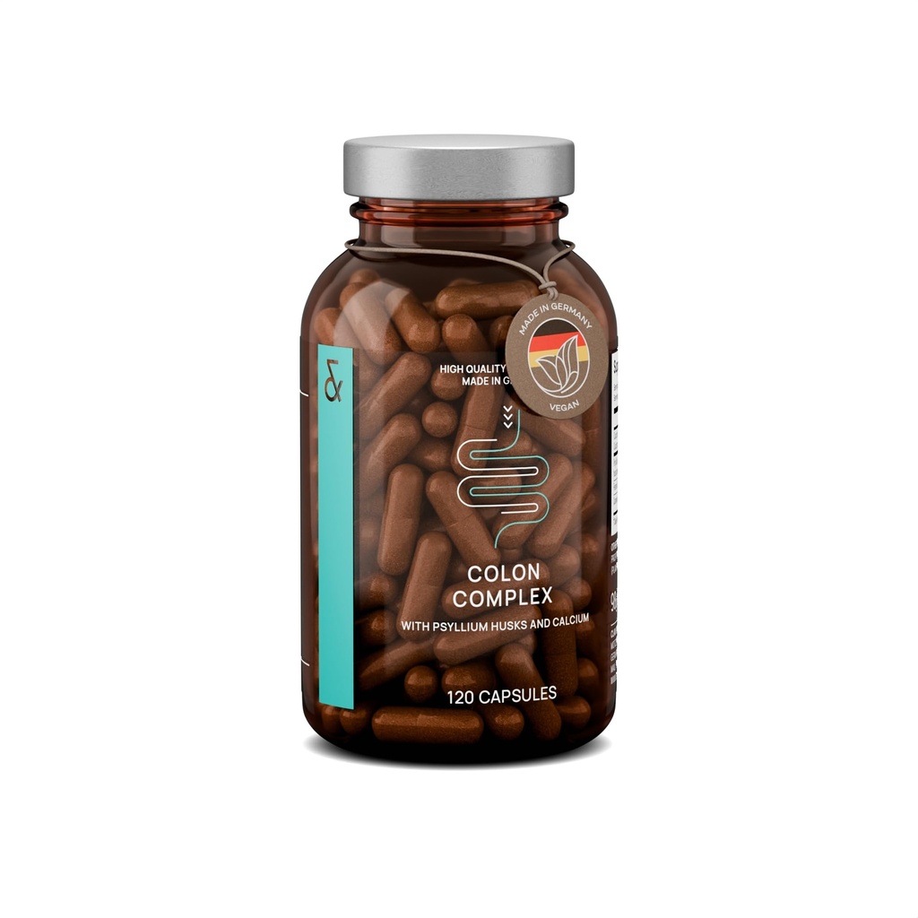 Καψάκια Ψυλλίου - 2200mg συμπλήρωμα διαλυτών ινών ανά υπηρεσία - Colon Complex με μάραθο, εκχύλισμα Caraway & ασβέστιο - 120 κάψουλες Vegan - Made in Germany