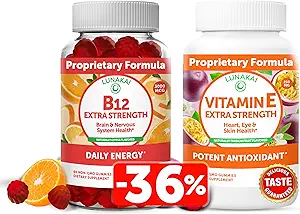 Lunakai Vitamin B12 and Vitamin E Gummies Bundle - 3000 mcg Gummies for Adults Energy Support and Bone Health - 250 mg 1000 iu Natural VIT E Plus C Supplements