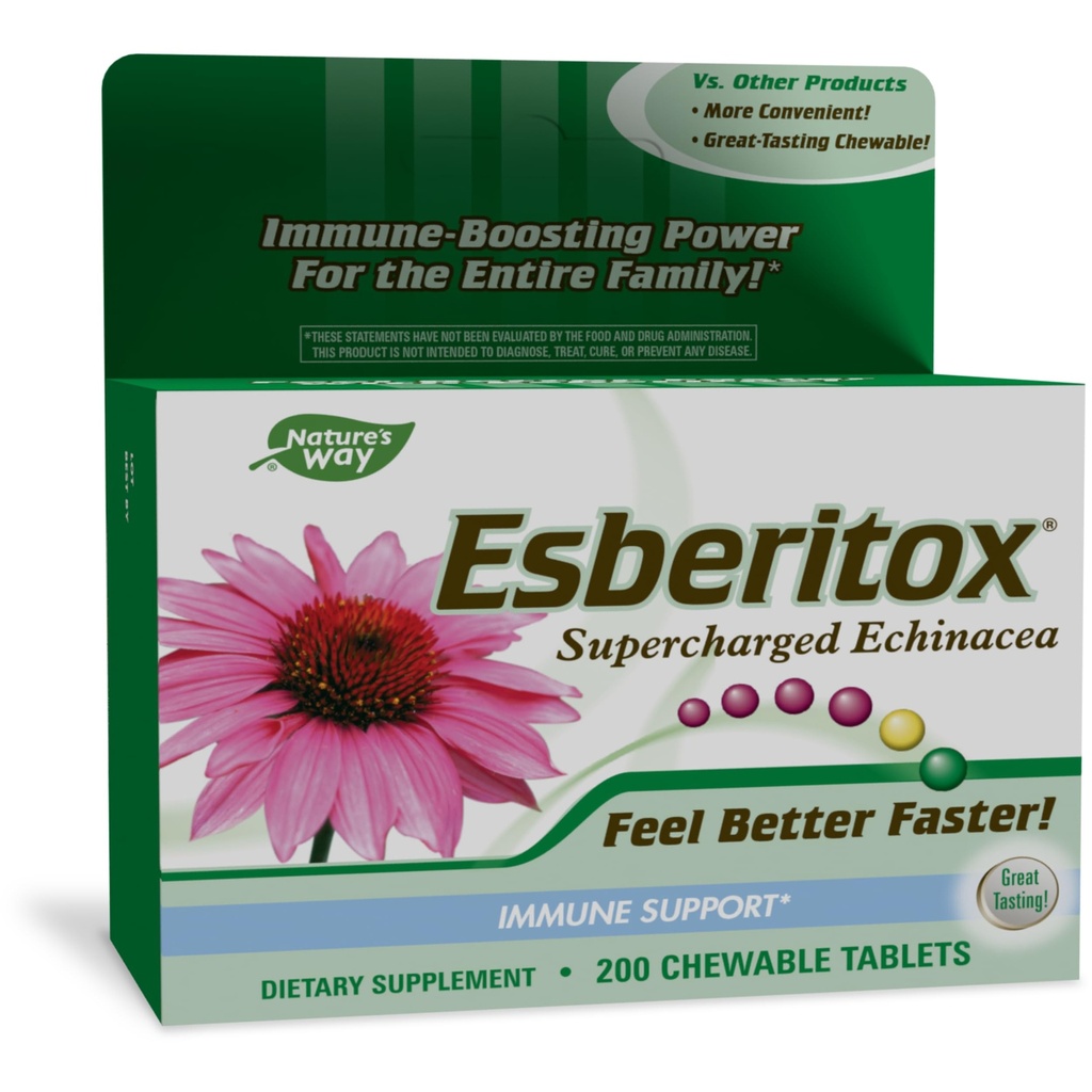 ESBERITOX Supercharged Echinacea – Ανοσοποιητική Υποστήριξη – Συμπληρώματα βοτάνων - Wild Indigo Root - Μωβ Κωνοποιός – Κατασκευασμένο στη Γερμανία – 200 δισκία