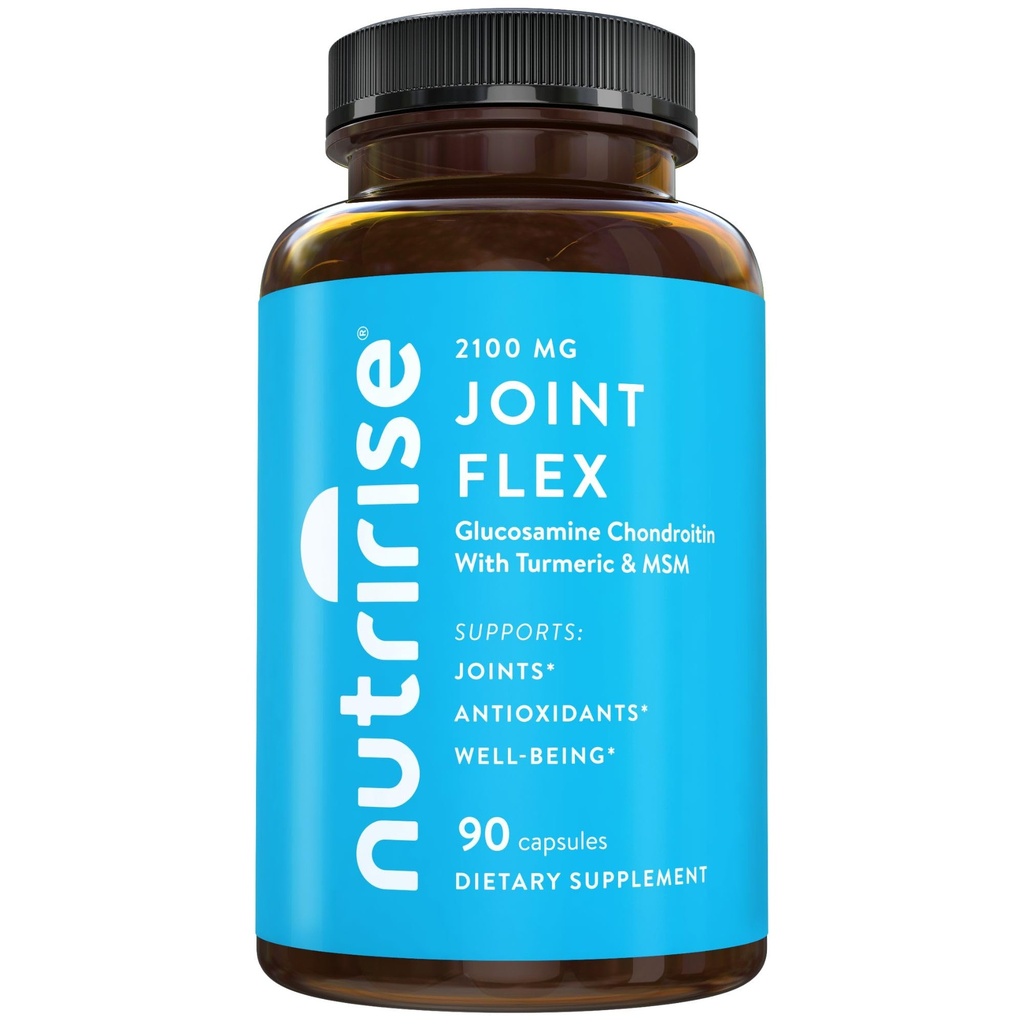 NutriRise Glucosamine Chondroitin Quercetin & MSM με Turmeric Curcumin 2100mg Triple Strength Joint Supplement Υποστήριξης Γυναικών & Ανδρών με Boswellia & Bromelain, Χωρίς Γλουτένη, Μη ΓΤΟ, 90 Count