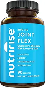NutriRise Glucosamine Chondroitin Quercetin & MSM with Turmeric Curcumin 2100mg Triple Strength Joint Support Supplement for Women & Men with Boswellia & Bromelain, Gluten Free, Non GMO, 90 Count
