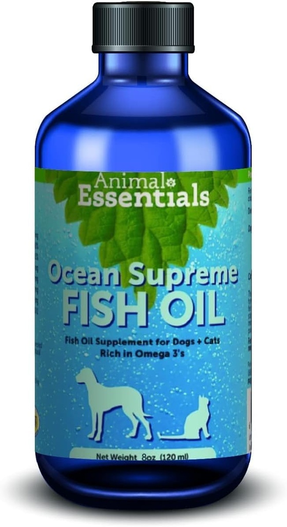 Animal Essentials Ocean Supreme Fish Oil for Dogs & Cats - Πλούσιο σε Ωμέγα 3, Skin and Coat Health, Fish Oil Liquid Supplement, Herbs Ανθρώπινης Βαθμίδας - 8 Oz