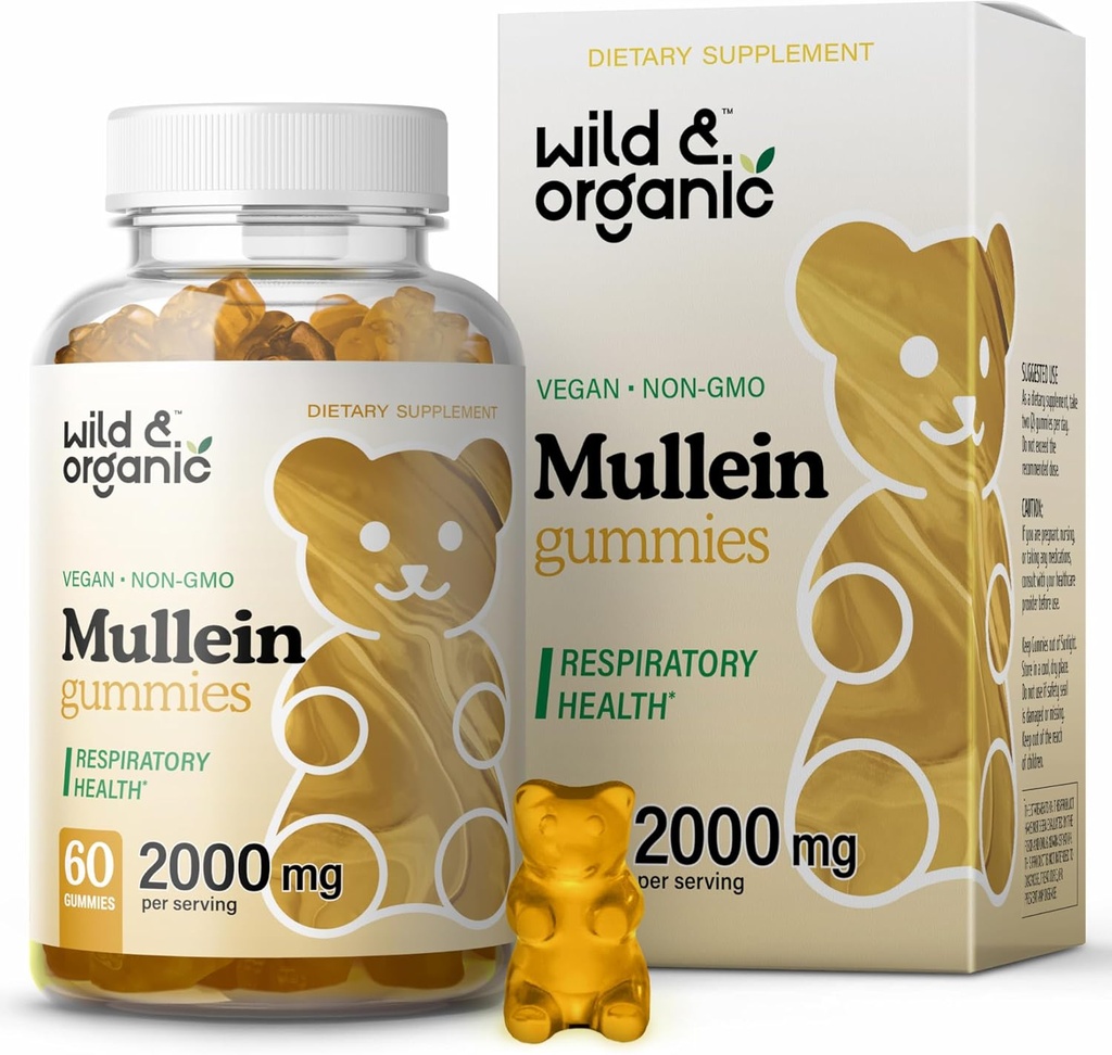 Άγρια & οργανικά Gummies Mullein για τους πνεύμονες 2000mg - Lung Detox και Cleanse - Vegan Mullein Leaf Gummies για την υποστήριξη του ανοσοποιητικού - 60 μη-GMO Herbal Extract Chews