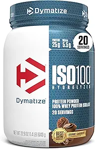 Δυναμώστε ISO100 Whey Protein Powder Isolate, Gourmet Chocolate, 25g Protein, 5.5g BCAAs, λιγότερο από 120 Cal., Χωρίς γλουτένη, 1g Λίπος, 1g Ζάχαρη, 2g Carb (20 υπηρεσίες)