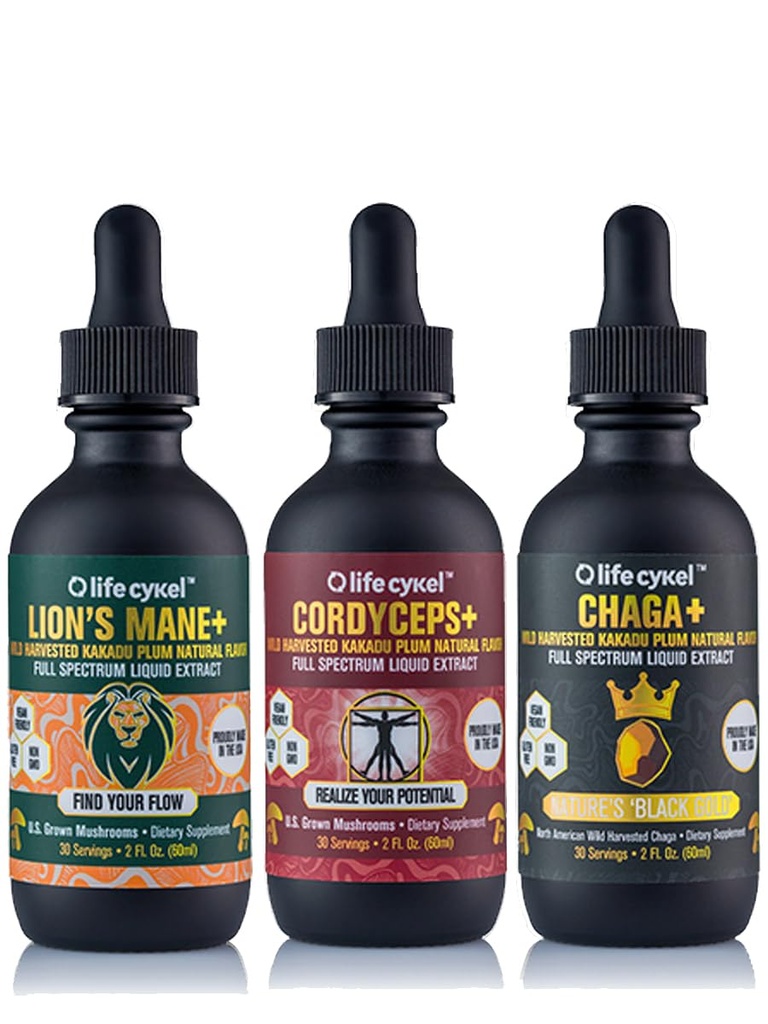 Κύκλος Ζωής Αυτό είναι το πακέτο - Chaga, Mane & Cordyceps Mushroom Extract - Full-Spectrum Mushroom Βάμμα για την ενέργεια, τη διανοητική καθαρότητα και την ανοσοποιητική υποστήριξη - Vegan, Non-GMO- 2Fl/Oz ανά μπουκάλι