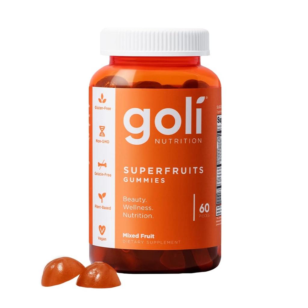 Συμπλήρωμα διατροφής Goli, SuperFruits Gummy Βιταμίνη - 60 Count - Collagen-Promoting Συστατικά - Μικτά Φρούτα, Vegan, Plant-based, Μη-GMO, Χωρίς Γλουτένη & Ζελατίνη Δωρεάν