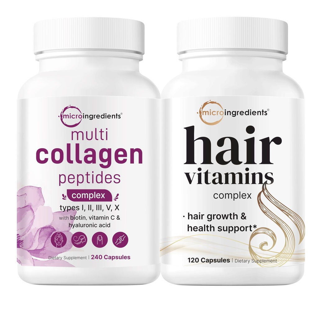 Micro Συστατικά Multi Collagen Complex για γυναίκες & βιταμίνες μαλλιών Σύμπλεγμα κάψουλες Bundle 2 Pack 