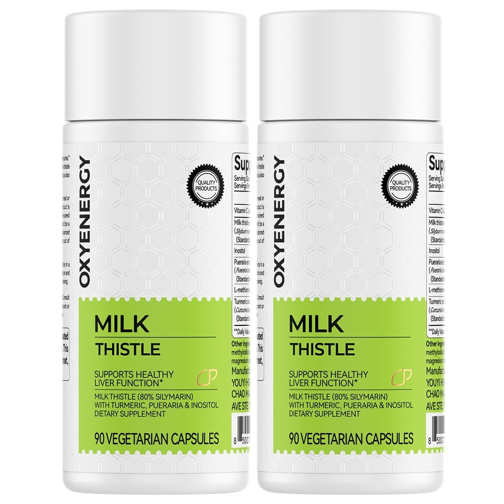 OxyEnergy Silymarin Milk Thistle 300mg εκχύλισμα με βιταμίνη C, Ινοσιτόλη & Pueraria, Liver Detox & Repair Support, Αντιοξειδωτική Υποστήριξη, 90 κάψουλες, Συσκευασία 2