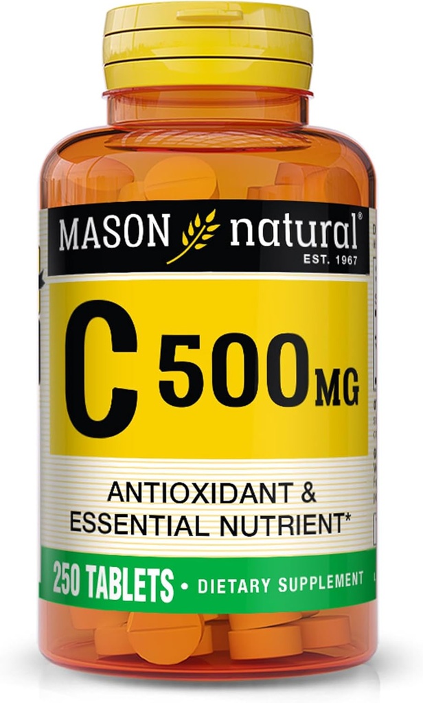 MASON ΦΥΣΙΚΗ Βιταμίνη C 500 mg - Υποστηρίζει υγιές ανοσοποιητικό σύστημα, αντιοξειδωτικό και ουσιαστικό θρεπτικό συστατικό, 250 δισκία