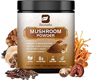 Mushroom Coffee - Lions Mane Mushroom Powder Instant Coffee with Lion's Mane, Reishi, Chaga, Cordyceps, and Turkey Tail - Mushroom Coffe Εναλλακτική λύση για ενέργεια, ψυχική σαφήνεια & εστίαση, Brain Booster