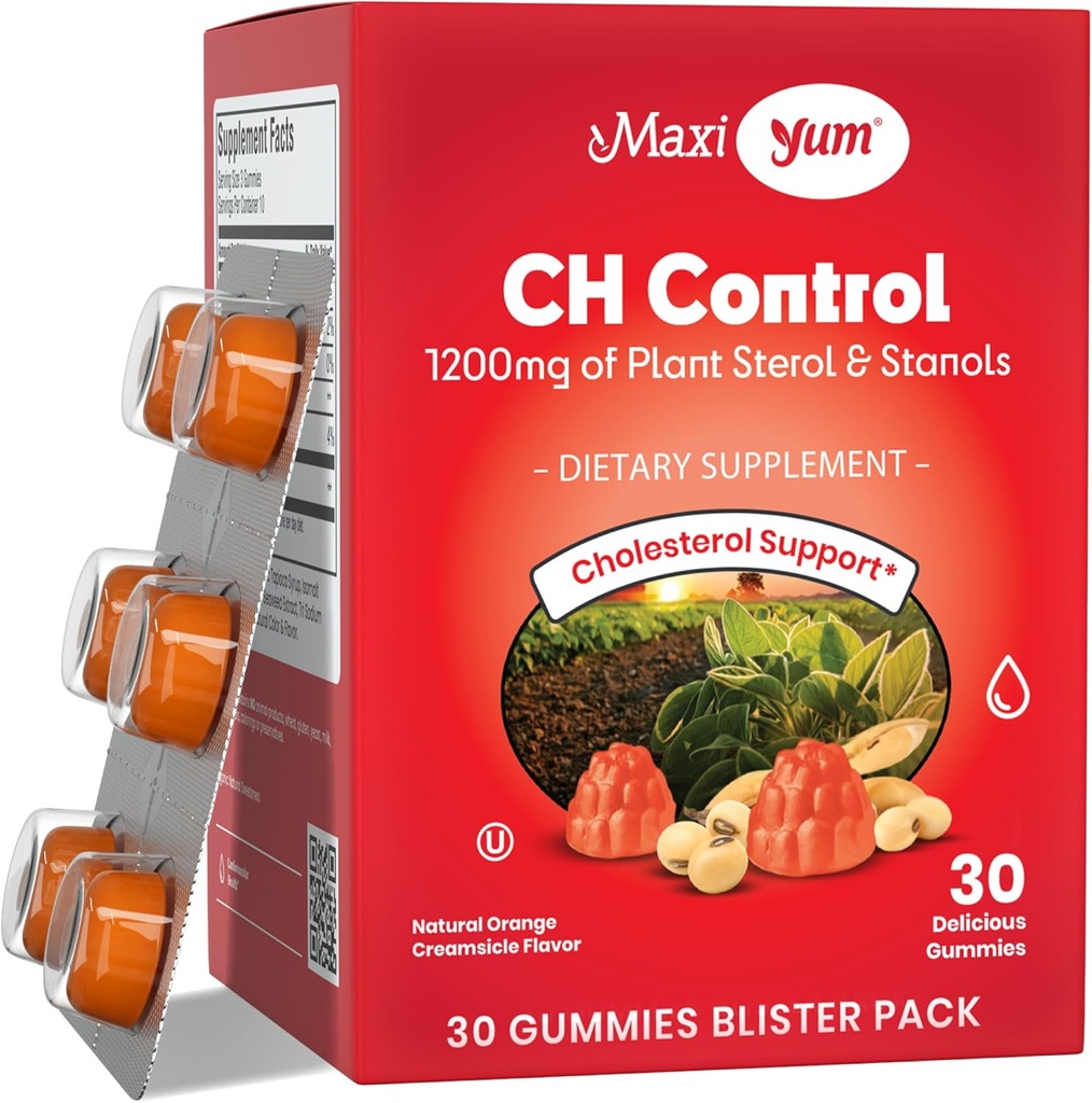 Maxi Health Cholesterol Gummies for Adults – 1200mg Plant Sterols and Stanols Supplements – Kosher and Gluten Free Healthy Cholesterol Supplements – Orange Flavor Gummies (30 Count)