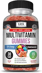 Kaya Naturals Adult Multi Vitamin Gummy, Biotin, Vitamin A, B-12, C & E, συμπεριλαμβανομένου ψευδαργύρου, φυλλικού οξέος, γεύσης φράουλας - Gluten-free Πολυβιταμίνες Γλυκές Ενήλικες Gummies