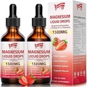 2 Pack Magnesium Glycinate Liquid Drops, 1500mg Magnesium Liquid Supplement with Vitamin B6, D3, L - Theanine, Omega3,Support Night, Muscle, Bone, Mood, Strawberry Flavor - 4 Fl Oz (120ml) Bottle