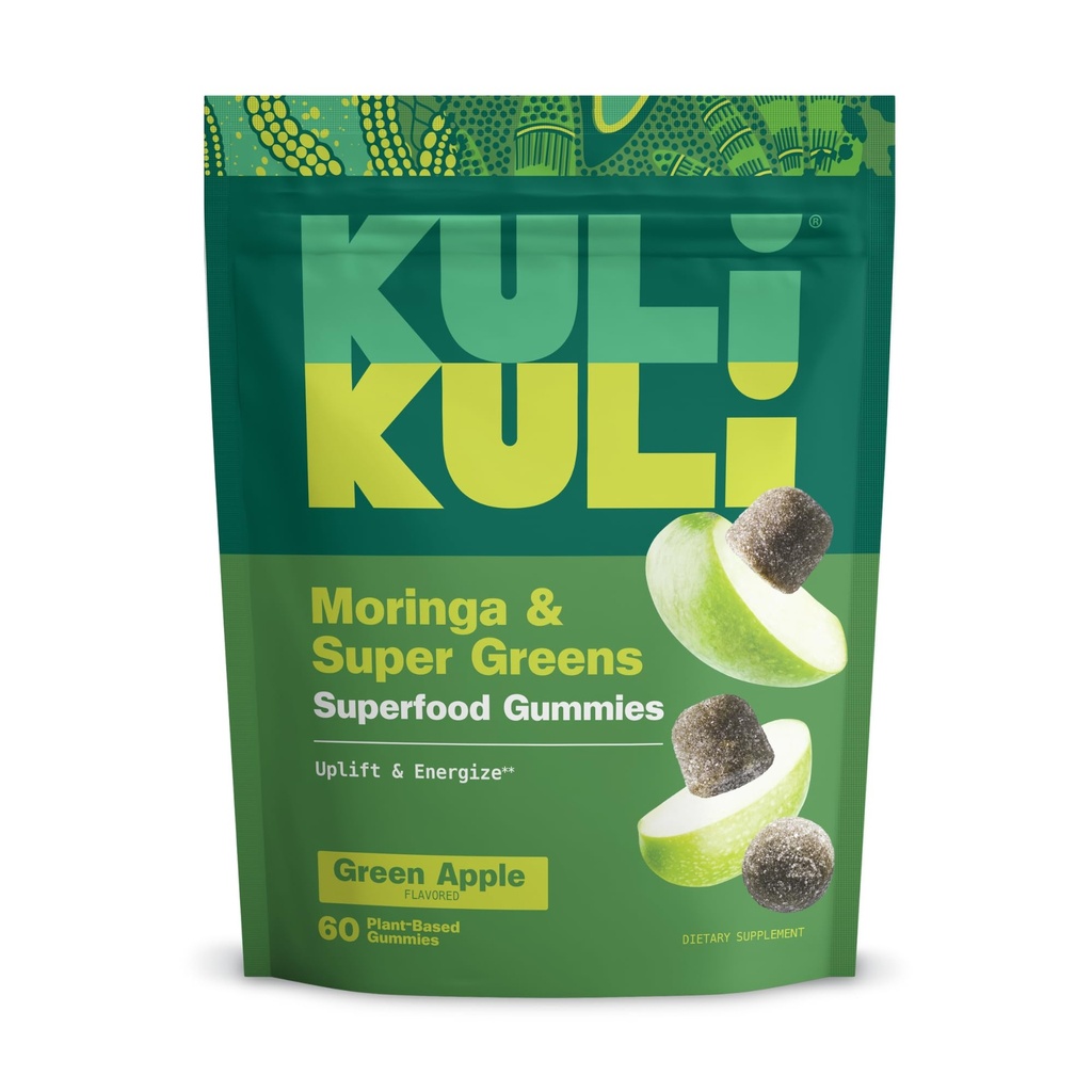 Kuli Kuli Super Energy Gummies - Ενεργειακά Συμπληρώματα με Moringa, Caffeine-Free Natural Energy Booster - 60 Μη ΓΤΟ, Χωρίς γλουτένη Moringa Gummies