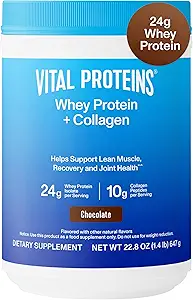 Vital Proteins Whey Protein Peptides σε σκόνη + κολλαγόνο, 24g Protein Supporting Recovery & Joint Health, with Vitamin C, About 16 Servings - Βανίλια 21.7oz