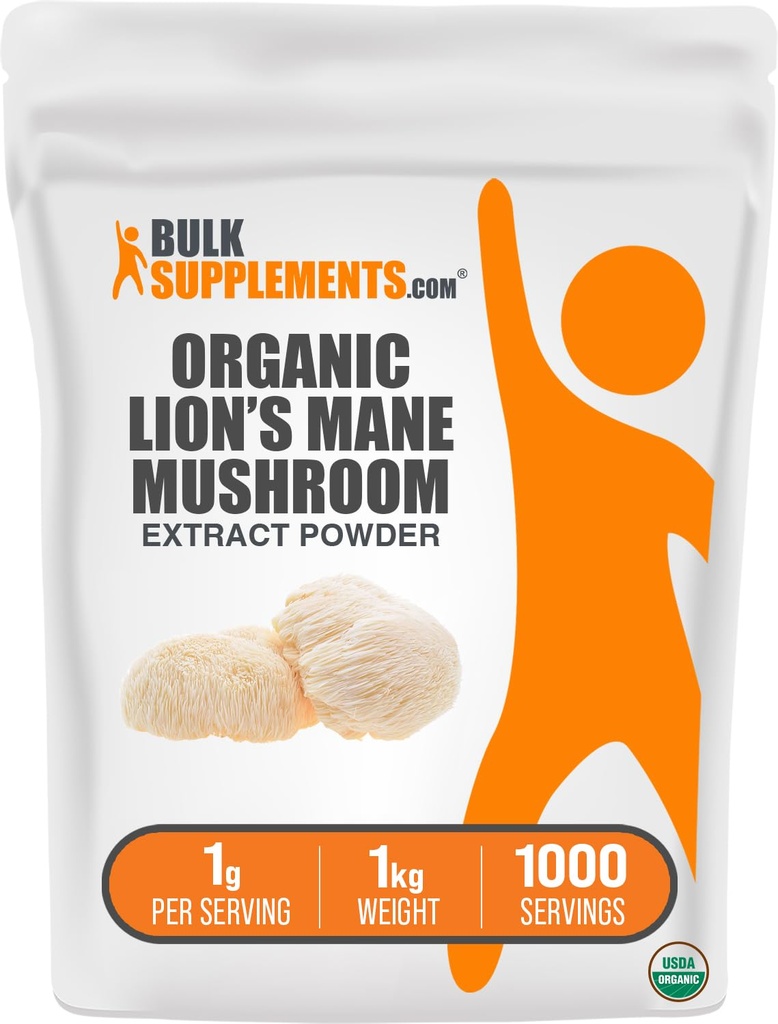 BulkSupplements.com Mane Mushroom Extract Powder - Lions Mane Supplement Powder, Lion's Mane Extract - Mushroom Supplement, 1000mg ανά Serving, 5kg (11 λίβρες) (Pack of 5)