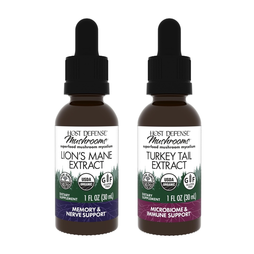 Host Defense Bundle with Lion's Mane Extract, 1 fl oz & Turkey Tail Extract, 1 fl oz - Υποστήριξη Εγκεφαλική Υγεία, Μνήμη & Εστίαση - Υποστήριξη Digestive Υγεία & Ανοσολογική Ανταπόκριση*