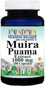 Vitamins Because Muira Puama Extract 1000mg Supplement for Men and Women Support (200 ct)