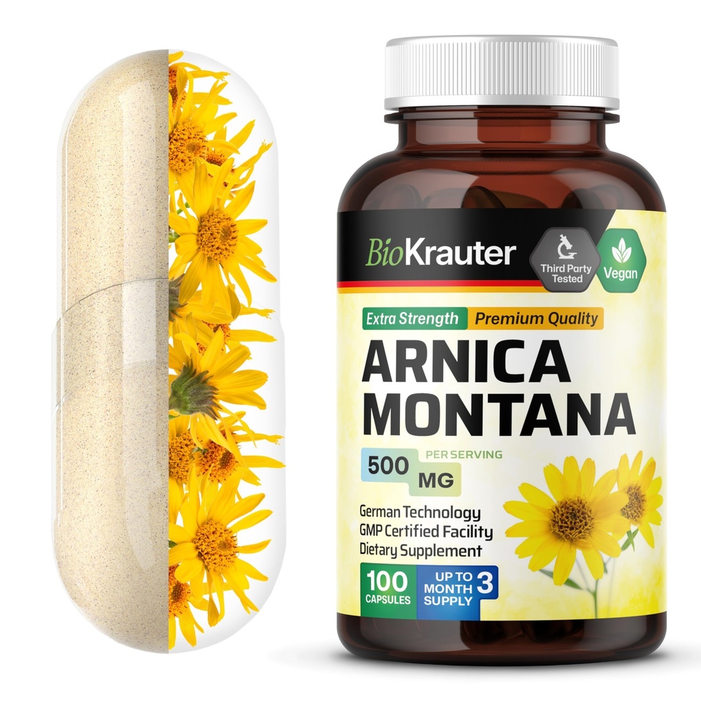 BIO KRAUTER Arnica Montana Κάψουλες - 500 mg Arnica Κάψουλες για Μώλωπες και Οίδημα - Vegan - 100 Count