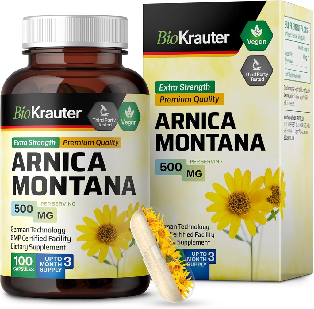 BIO KRAUTER Arnica Montana Κάψουλες - 500 mg Arnica Κάψουλες για Μώλωπες και Οίδημα - Vegan - 100 Count