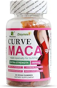 Καμπύλη Maca Gummies, 3000mg συμπλήρωμα ζωτικότητας για τις γυναίκες, υποστήριξη γλουτός / HIPS & γλουτένη διεύρυνση μυών, 60 κόμης