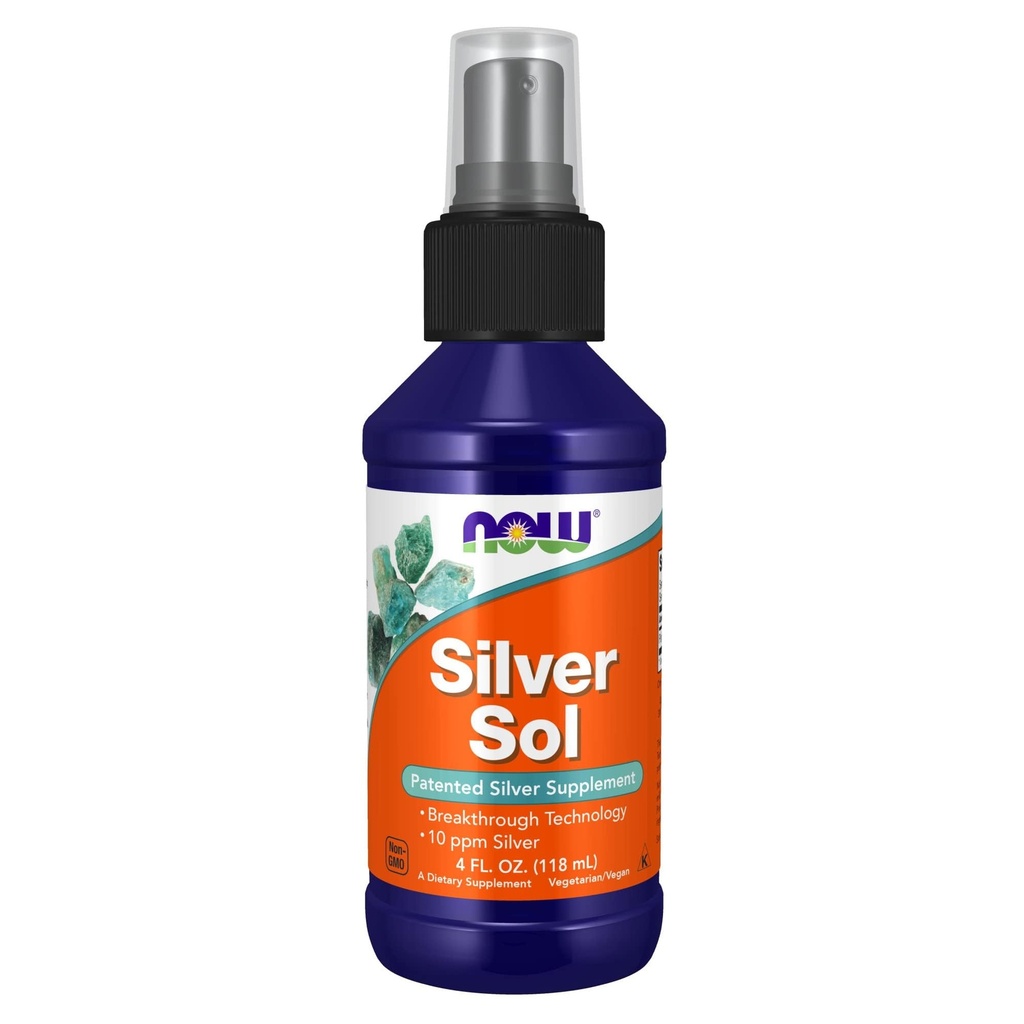 NOW Συμπληρώματα τροφίμων, Silver Sol 10 PPM με Στοιχειώδες Ασημί και Αιονισμένο Νερό, Υγρό, 4-Ounce