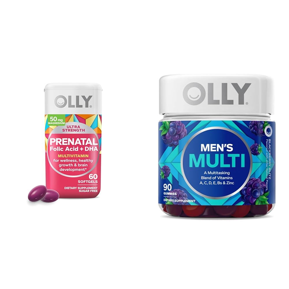 OLLY προγεννητική πολυβιταμίνη Softgels και πολυβιταμίνες ανδρών Gummy Βιταμίνες Bundle, 60 και 90 κόμης
