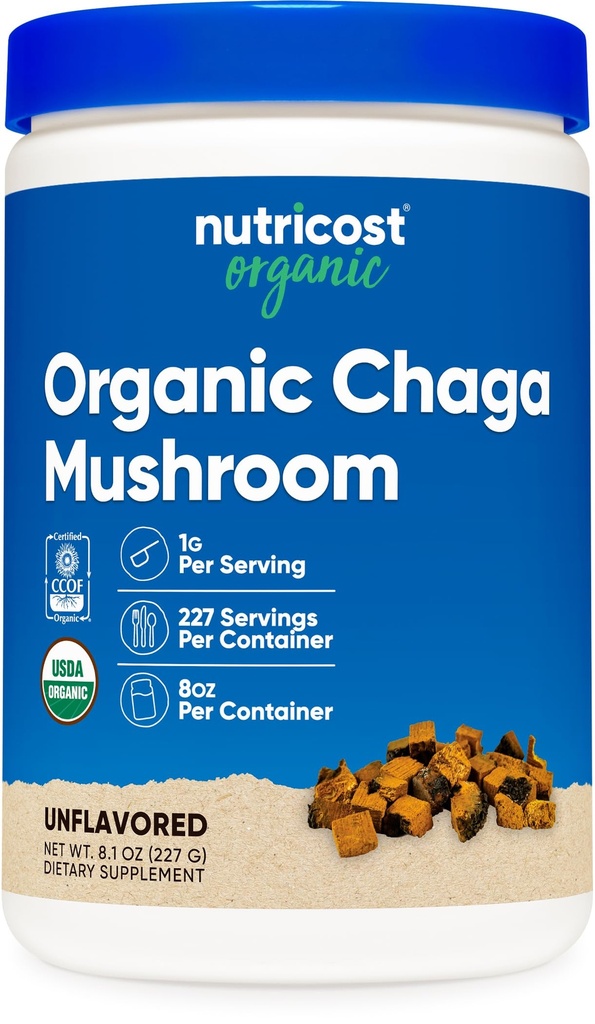Nutricost 100% Βιολογική σκόνη μανιταριών Chaga 8oz (227 σερβιρίσματα) - Πιστοποιημένο USDA οργανικό, χωρίς γλουτένη και μη ΓΤΟ