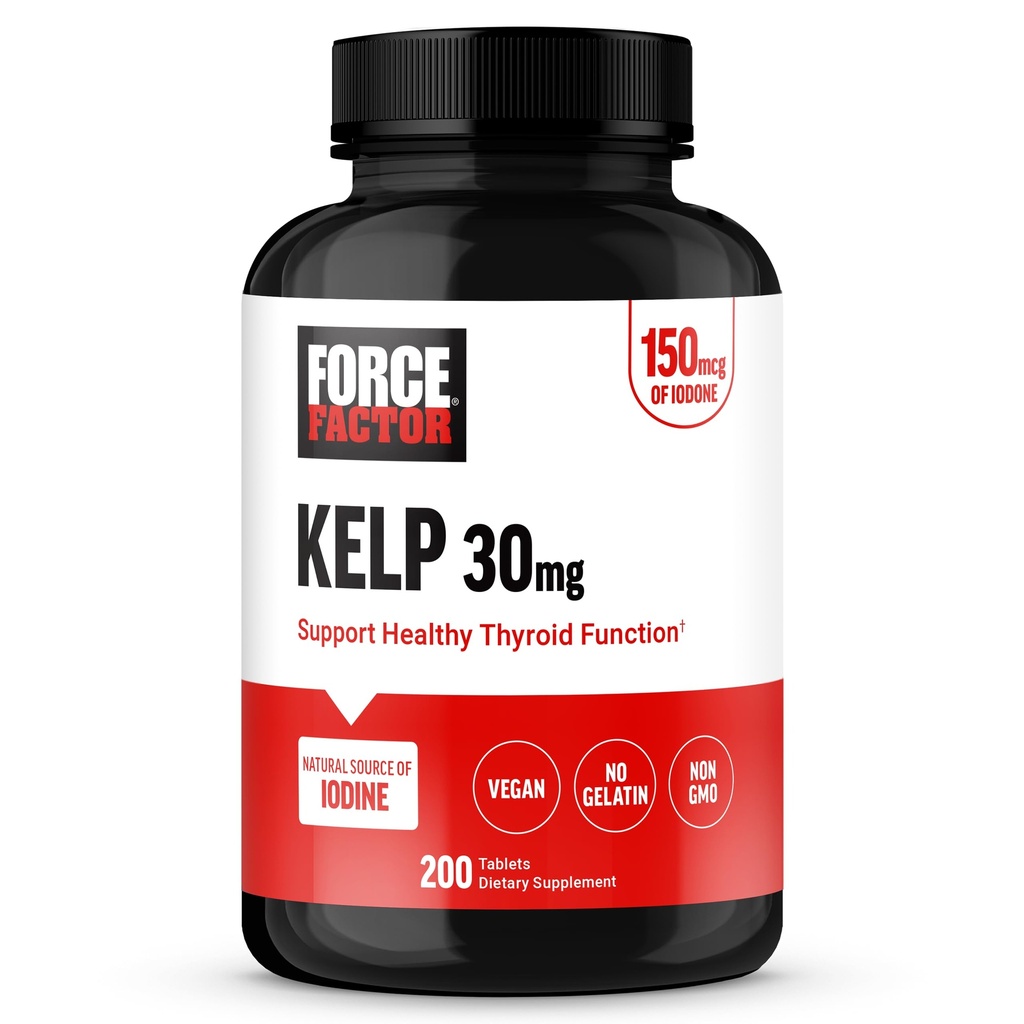 FORCE FACTOR Kelp για ιώδιο από το Organic Kelp για την υποστήριξη της υγείας του θυρεοειδούς, την ενίσχυση της ανοσίας, και της διηθήσεως, Vegan, Όχι Ζελατίνη, μη GMO 150mcg, 200 δισκία