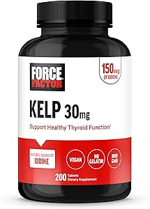FORCE FACTOR Kelp για ιώδιο από το Organic Kelp για την υποστήριξη της υγείας του θυρεοειδούς, την ενίσχυση της ανοσίας, και της διηθήσεως, Vegan, Όχι Ζελατίνη, μη GMO 150mcg, 200 δισκία
