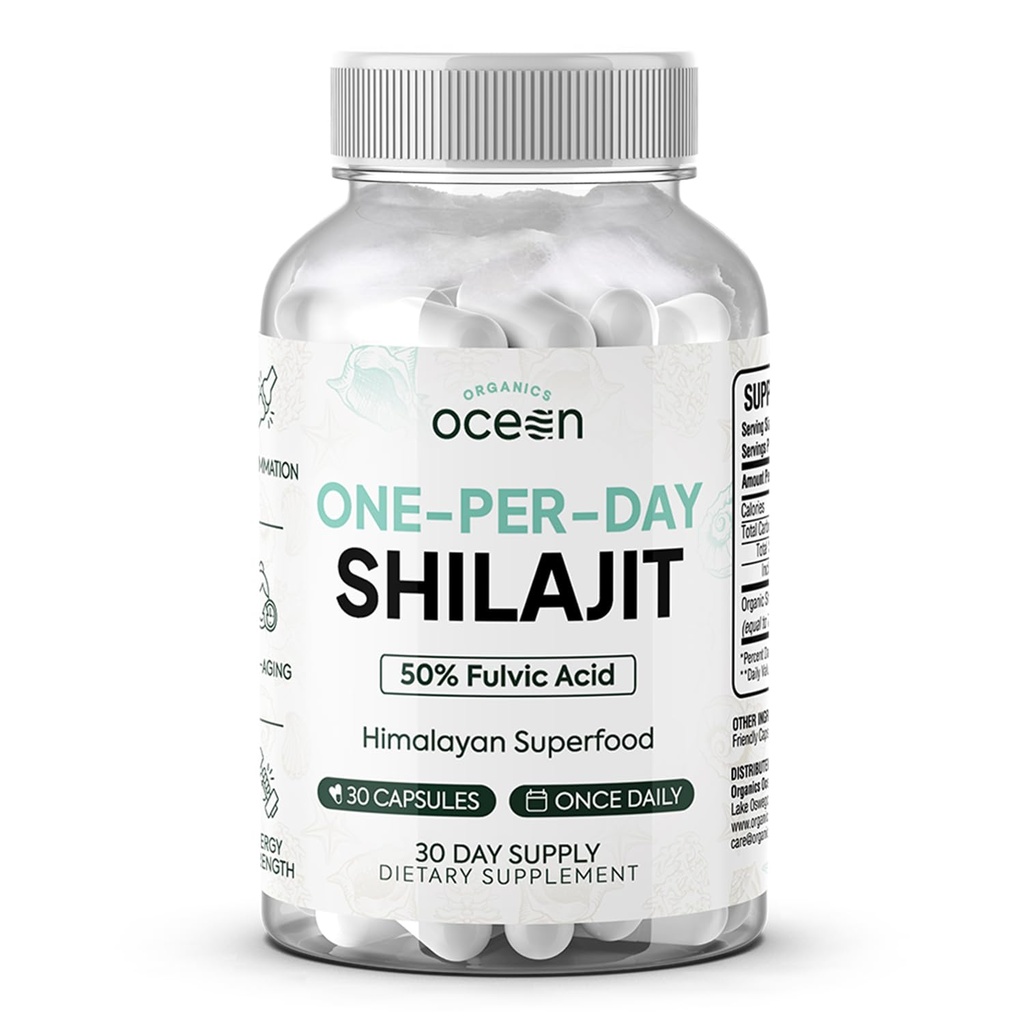 Βιολογικός Ωκεανός Ένα-Per-Day Shilajit για τους άνδρες και τις γυναίκες - φυσικό συμπλήρωμα Shilajit για την απώλεια ηλικίας, δύναμη των οστών, υποστήριξη ορμονών και περισσότερα - 30 κάψουλες Shilajit