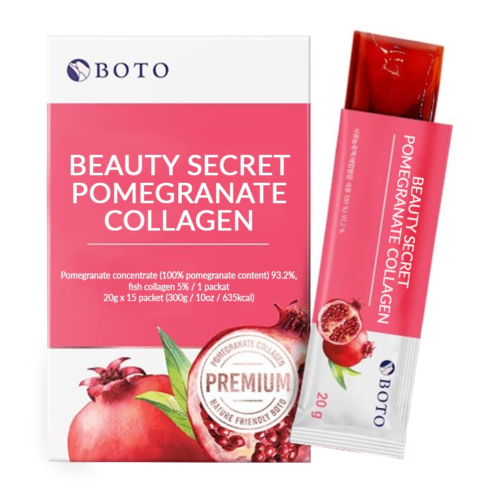BOTO Secret Ρόδι Κολλαγόνο 20g - Κορεάτικη Ομορφιά Κολλαγόνο Ζελέ Stick, Χαμηλό Μοριακό Ψάρι Κολλαγόνο, Ρόδι Γεύση - Συσκευασία των 15
