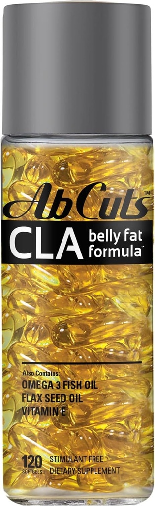 CLA Belly Fat Formula - 120 Easy-to-Swallow Softgels - Omega 3 Fish Oil, flaxseed Oil και Βιταμίνη Ε - Βοηθά στην αύξηση της προσφοράς αντιοξειδωτικών και υγιή σύνθεση σώματος