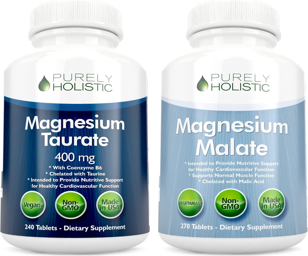 Μαγνήσιο Taurate 400mg + Μαγνήσιο Malate 400mg - Εξαιρετικά βιοδιαθέσιμο - Δέσμη υψηλής απορρόφησης - 270 + 270 χορτοφαγικά δισκία