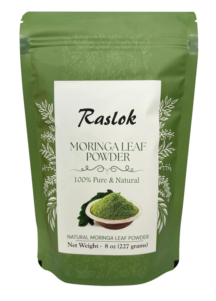 Raslok Moringa Powder | 100% Pure Moringa Leaf NO Stems | Moringa Olifera Powder (8 Oz)