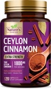 Ceylon Cinnamon Capses 1800mg - Πιστοποιημένη Βιολογική Κανέλα, Εμφιαλωμένη στις ΗΠΑ, & Pure Extra Strength Ceylon Cinnamon Supplement, Αντιοξειδωτικά Χάπια, Μη ΓΤΟ & Χωρίς Γλουτένη, Χωρίς ζάχαρη - 120 Κάψουλες