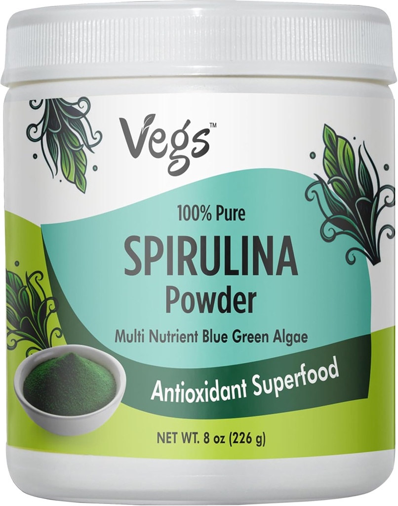 Βιολογική σκόνη Spirulina - Μπλε Πράσινο Φυτικό Άλγης με βάση το Superfood Blend - Αντιοξειδωτικό-Πλούσιο με Χλωροφύλλη, Βιταμίνες & Ορυκτά για τον καθαρισμό, την ενέργεια και την ασυλία Υποστήριξη - Vegan, Non-GMO - 8 oz