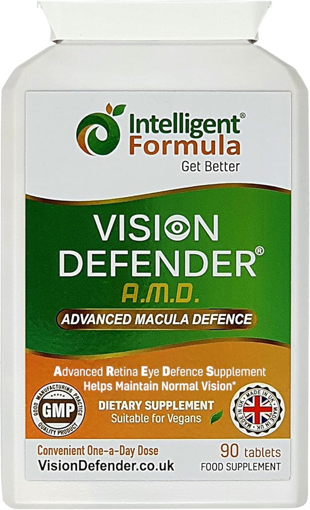 Vision Defender AMD AREDS2 Eye Vitamins – Exact AREDS 2 Formula with Lutein & Zeaxanthin, Vitamins C & E, Zinc 25 mg & Copper – Once Daily Vegan Eye Health Supplement, 90 Tablets