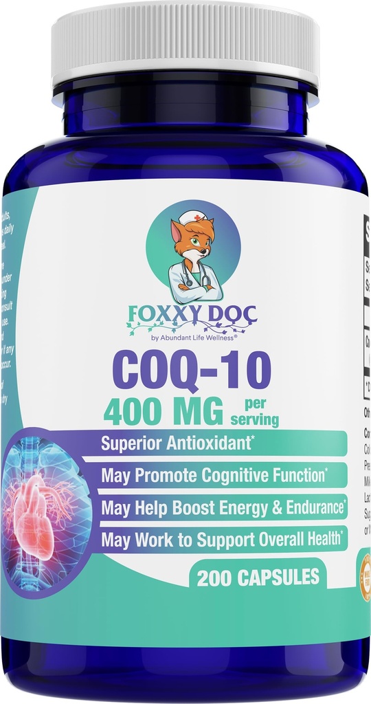 CoQ10 400 MG ανά 2 Caps - Ubiquinone - Εξαιρετική Αξία - Heart, Brain & Cellular Supplement - Ενεργειακή Υποστήριξη - 200 Caps in Bottle - by Foxxy Doc