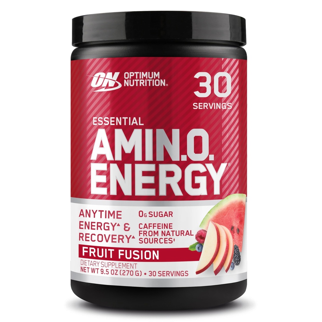 Optimum Nutrition Amino Energy - Προπόνηση με Πράσινο Τσάι, BCAA, Αμινοξέα, Κετό Φιλικό, Πράσινο εκχύλισμα καφέ, Ενεργειακή σκόνη - Σύντηξη φρούτων, 30 εξυπηρετήσεις (Packaging May Vary)