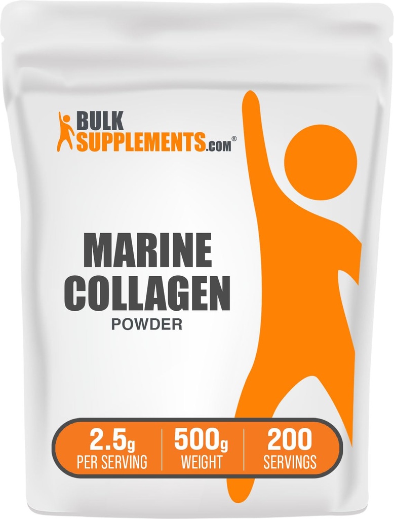 BulkSupplements.com Marine Collagen Powder - Marine Collagen Peptides Supplement, for Hair, Skin, & Nails - Hydyrolyzed & Gluten Free, 2.5g per Serving, 500g (1.1 lbs) (Pack of 1)