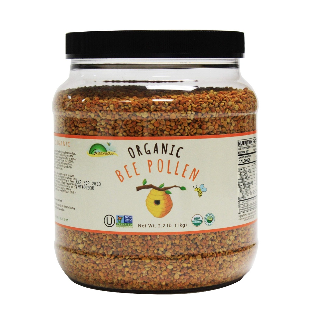 Greenbow Organic Bee Pollen - 100% USDA Certified Organic, Non-GMO, Hanal, Kosher Certified, Pure & Natural Bee Pollen - Superfood Packed with Proteins, Vitamins & Minerals - Χωρίς γλουτένη - 1.000g