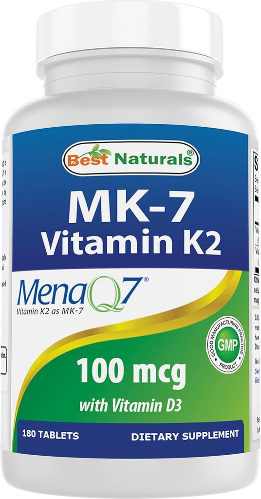 Best Naturals Βιταμίνη K2 (MK7) με D3 συμπλήρωμα Οστών και Καρδιάς Υγεία (5000 IU Βιταμίνη D3 & 100 mcg Βιταμίνη K2 MK7), 180 δισκία