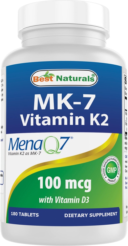 Best Naturals Βιταμίνη K2 (MK7) με D3 συμπλήρωμα Οστών και Καρδιάς Υγεία (5000 IU Βιταμίνη D3 & 100 mcg Βιταμίνη K2 MK7), 180 δισκία