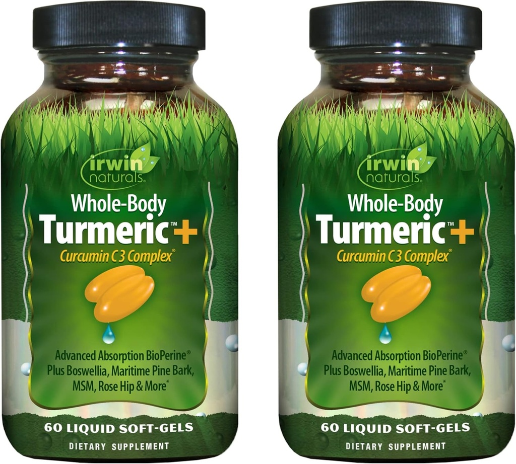 Irwin Naturals ολόκληρο το σώμα Turmeric + Curcumin C3 Complex - 60 υγρά Soft-Gels, πακέτο των 2 - Υποστηρίζει όλη-Body Wellness - 60 Σύνολο εξυπηρετεί