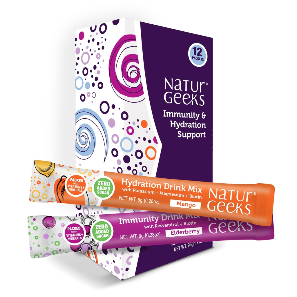 NutraGeeks Ηλεκτρολυτές Vegan Powder Packets – Ηλεκτρολυτές χωρίς ζάχαρη για άμεση ενυδάτωση – Ενυδατική σκόνη με Elderberry & Mango Flavors – Χωρίς ζάχαρη, 12 εξυπηρετούν