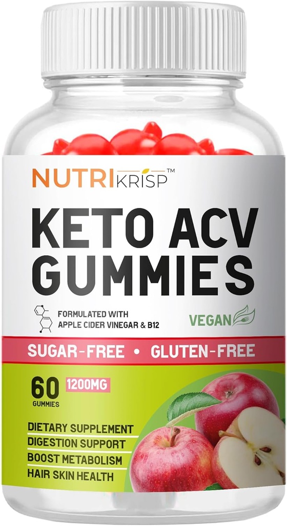 Keto ACV Gummy - Χωρίς ζάχαρη Γλουτένη Pro Ενεργό συμπλήρωμα σούπερ μηλίτη μήλου για άνδρες γυναίκες - υποστήριξη δέρμα μαλλιών Digestion (1200MG)