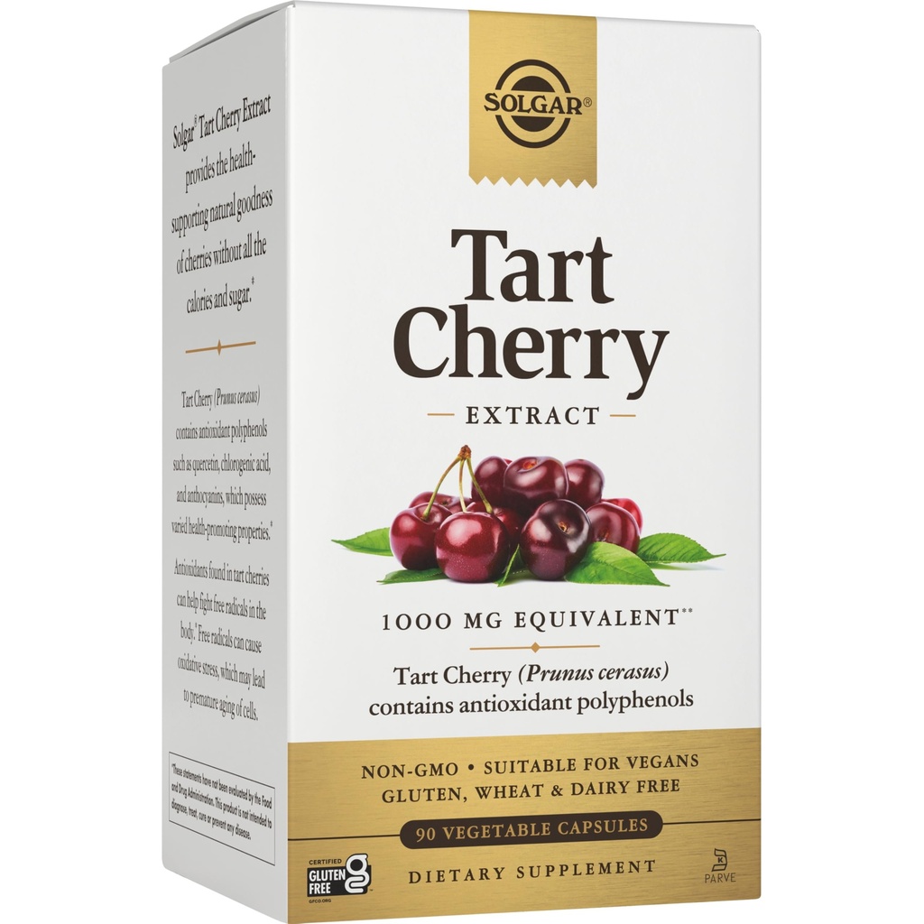 Solgar Tart Cherry 1000 mg, 90 κάψουλες λαχανικών - Αντιοξειδωτικό με Quercetin, Χλωρογόνο Οξύ & Ανθοκυανίνες Ενώσεις - Μη ΓΤΟ, Vegan, Χωρίς γλουτένη, Γαλακτοκομικά Χωρίς - 90 Σερβιέτες